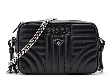 prada camera shoulder quilted leather black|Prada silver crossbody handbags.